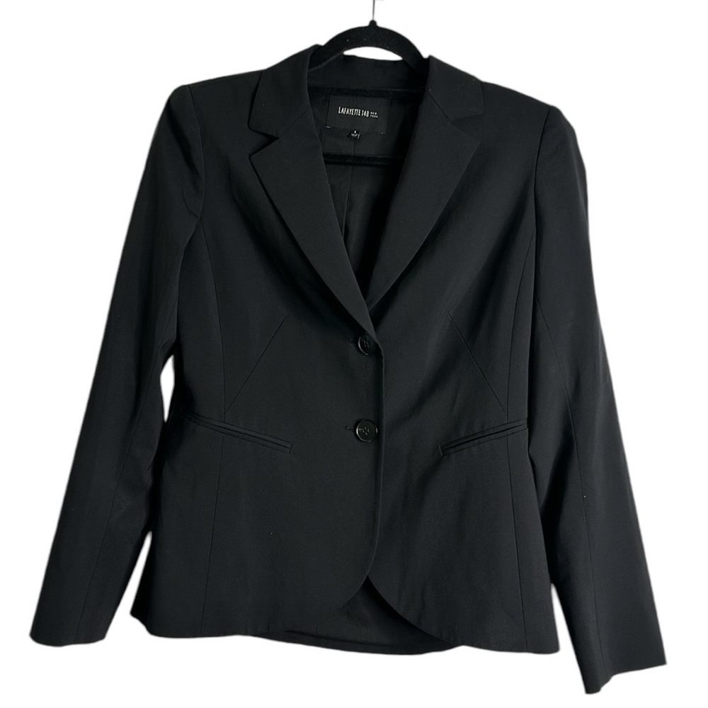 Lafayette 148 Marino wool black 2 button blazer classic office career luxury